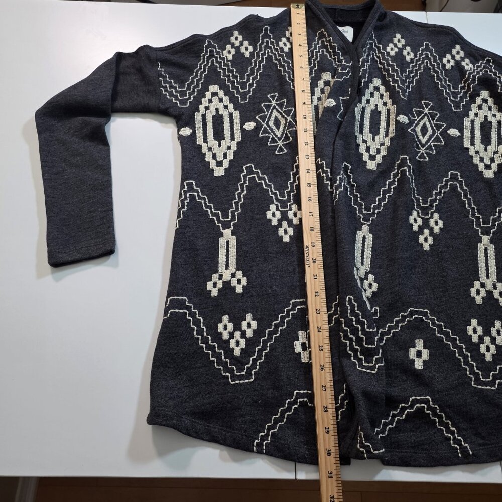 Lucky Lotus Aztec Tribal Embroidered Cardigan Women M Gray Cotton Boho Lagenlook - Picture 8 of 16